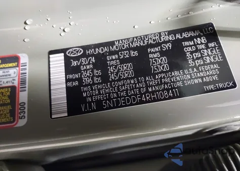 2024 Hyundai Santa Cruz Limited from USA, damaged, VIN 5NTJEDDF4RH108411